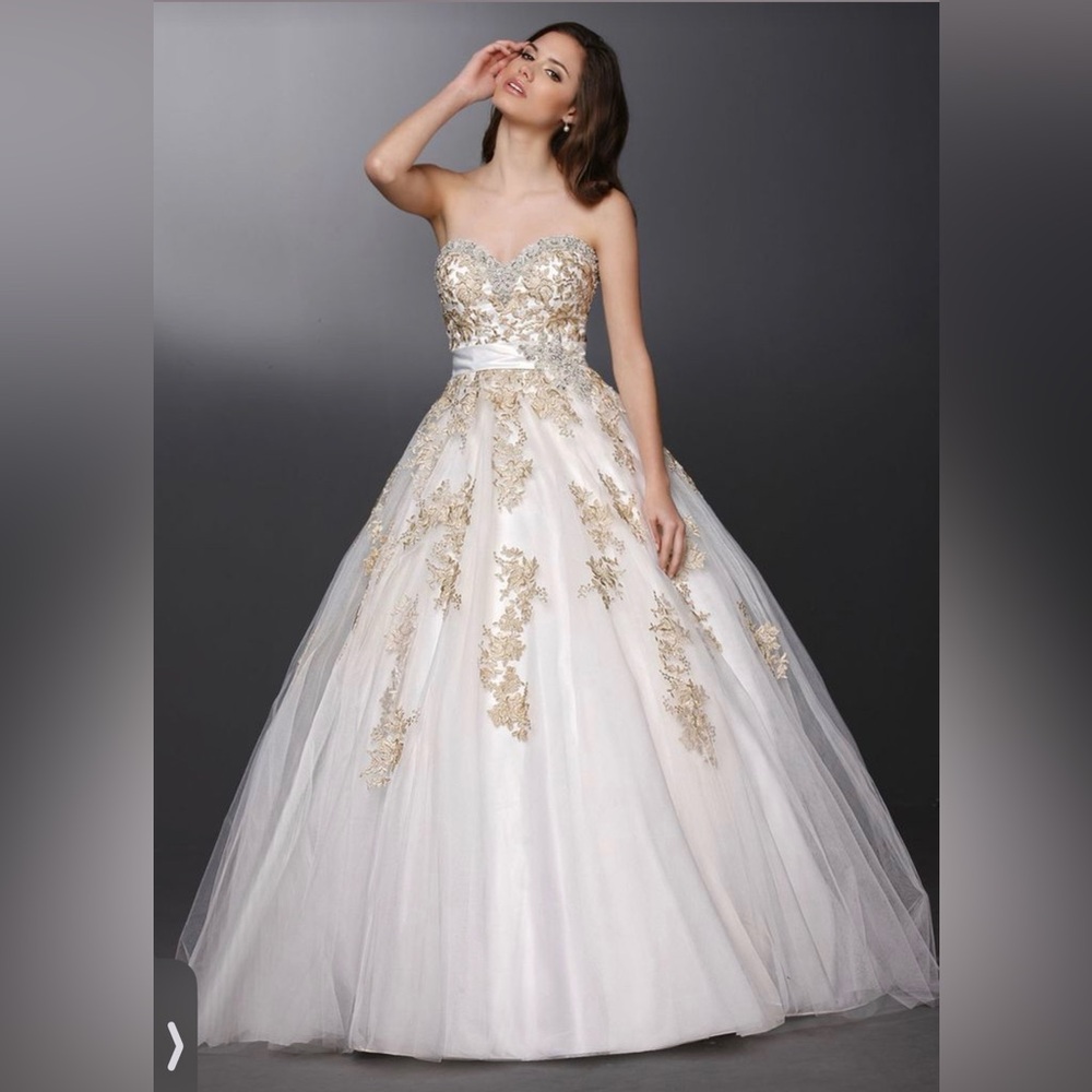 Woman Da Vinci Wedding Sweetheart Ball Gown gold-toned Embroidery Tulle 14 50282